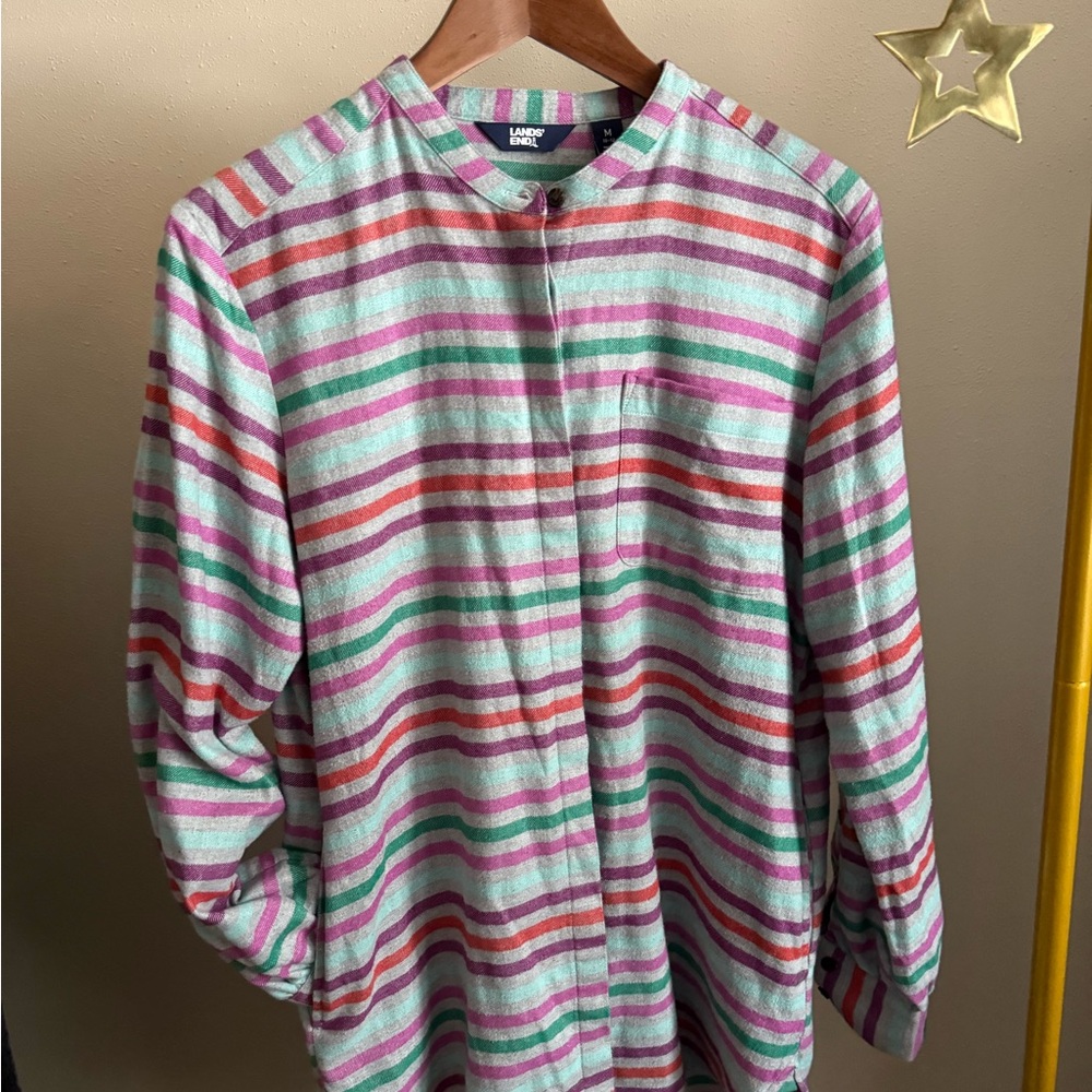 Lands’ End Pastel Stripe Cotton Flannel Button Down Shirt M